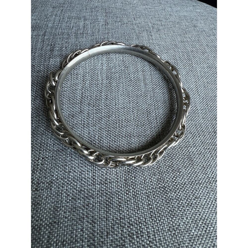 Twisted Rope Bangle Bracelet Silver Tone Brutalist Stackable Round Boho Career